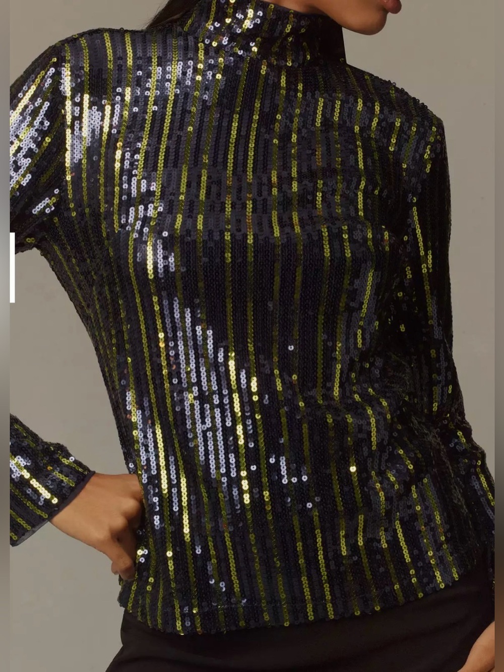 Maeve Blue Stripe Sequin Turtleneck Blouse, Size S